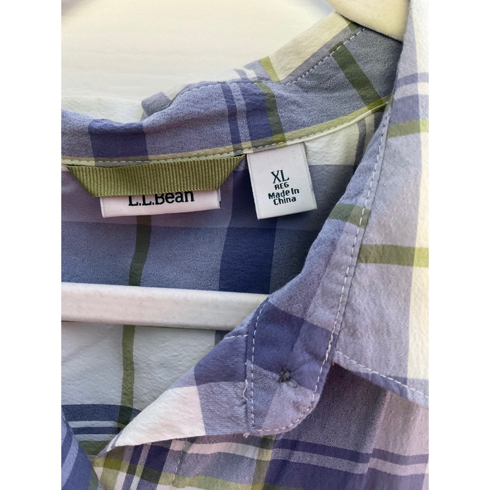 LL Bean Mens Short Sleeve Plaid Button Down Shirt Blue Green XL - Picture 3 of 10